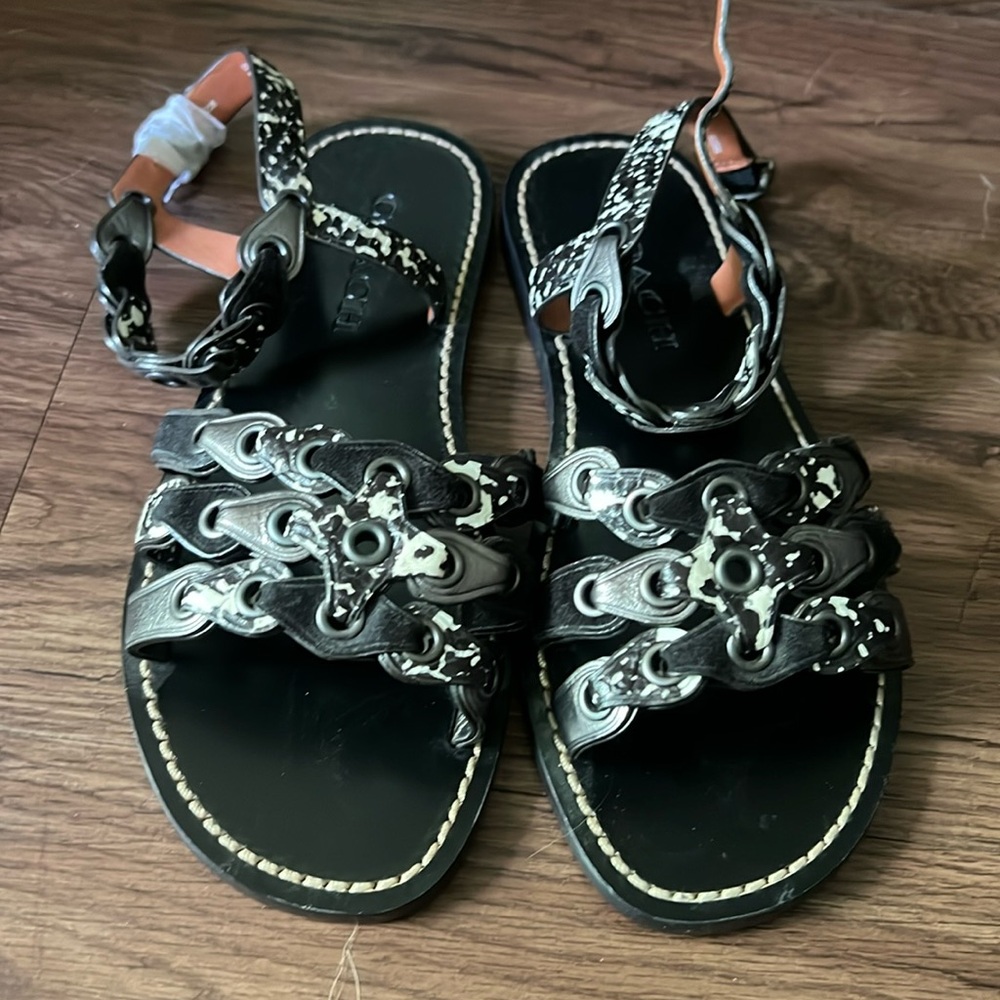 Coach black and white sandals with strap